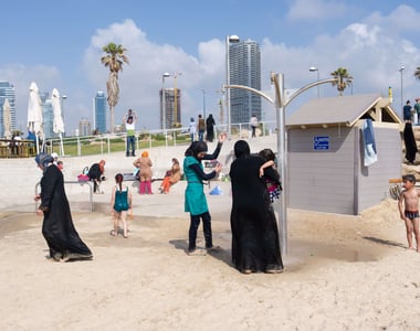 Arab women playing at the beach, Tel-Aviv